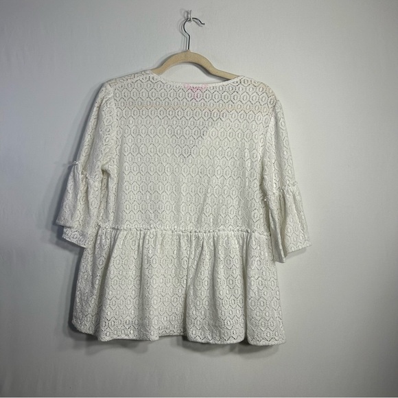 Lilly Pulitzer Inez White Eyelet Lace Diamond Geo Lace Resort Romantic Top Sz S - Picture 3 of 13